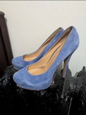 Blue Suede High Heel Pumps
